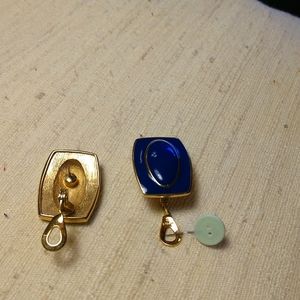 MONET Rectangle Blue Enamel Gold Tone Mound Pierced Earrings
